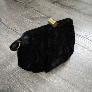Small Vintage Black Velvet Bucket Bag with Attached Coin Purse